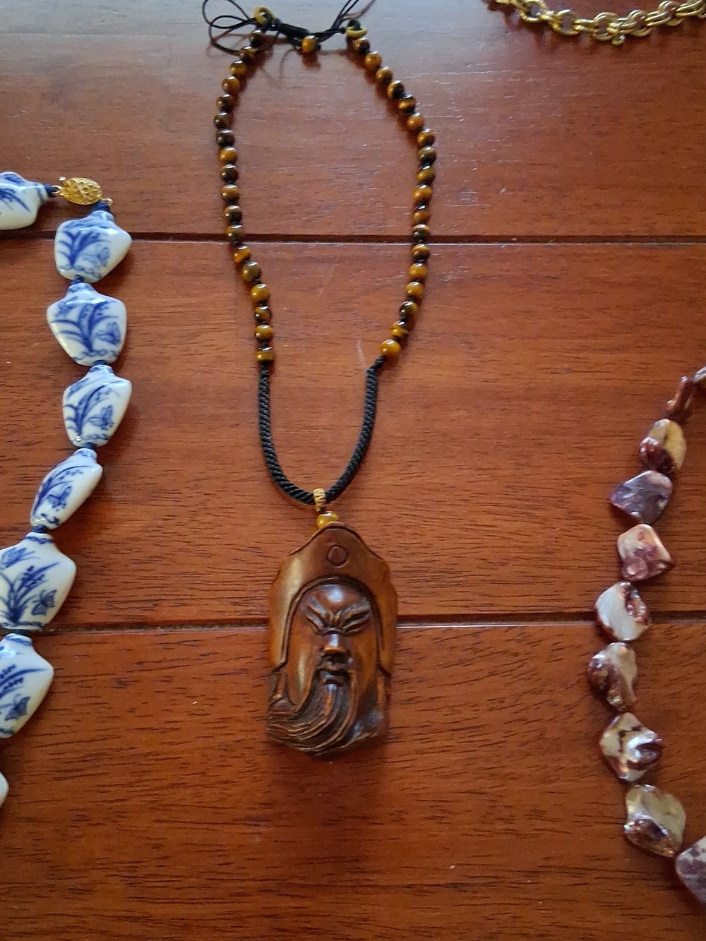 Hand-Carved Chinese Diety Pendant Necklace